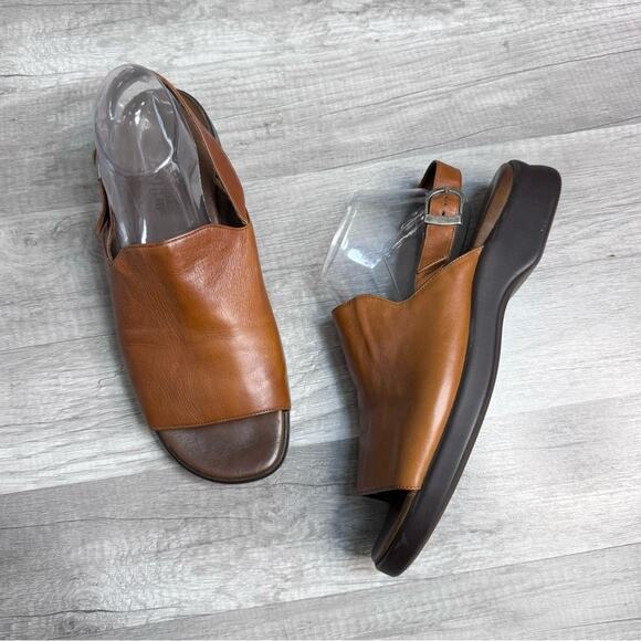 Munro American Brown Leather Slingback Sandals Minimalist Women’s Size 11 1/2 - Picture 1 of 7